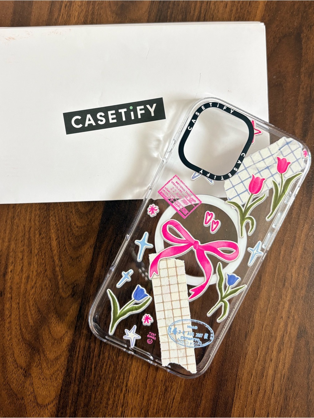 CASETiFY Clear Phone Case with Pink Bow & Floral Design for iPhone 16 Plus